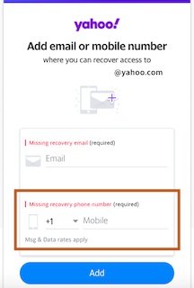 add recovery mobile number in yahoo