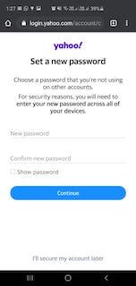 yahoo mail new password set up