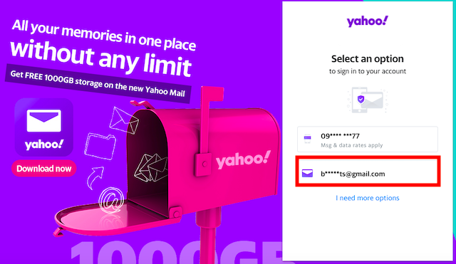 Reset Yahoo mail password using email address
