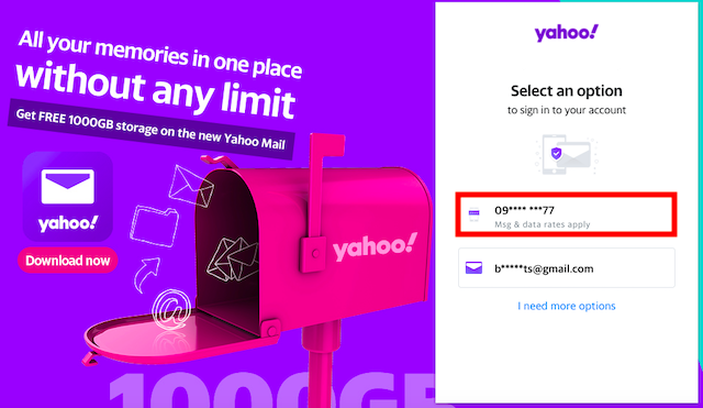 Reset Yahoo mail password using phone numebr
