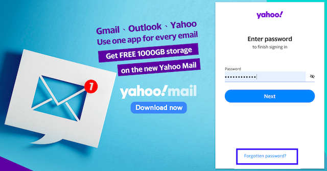 Yahoo mail login password